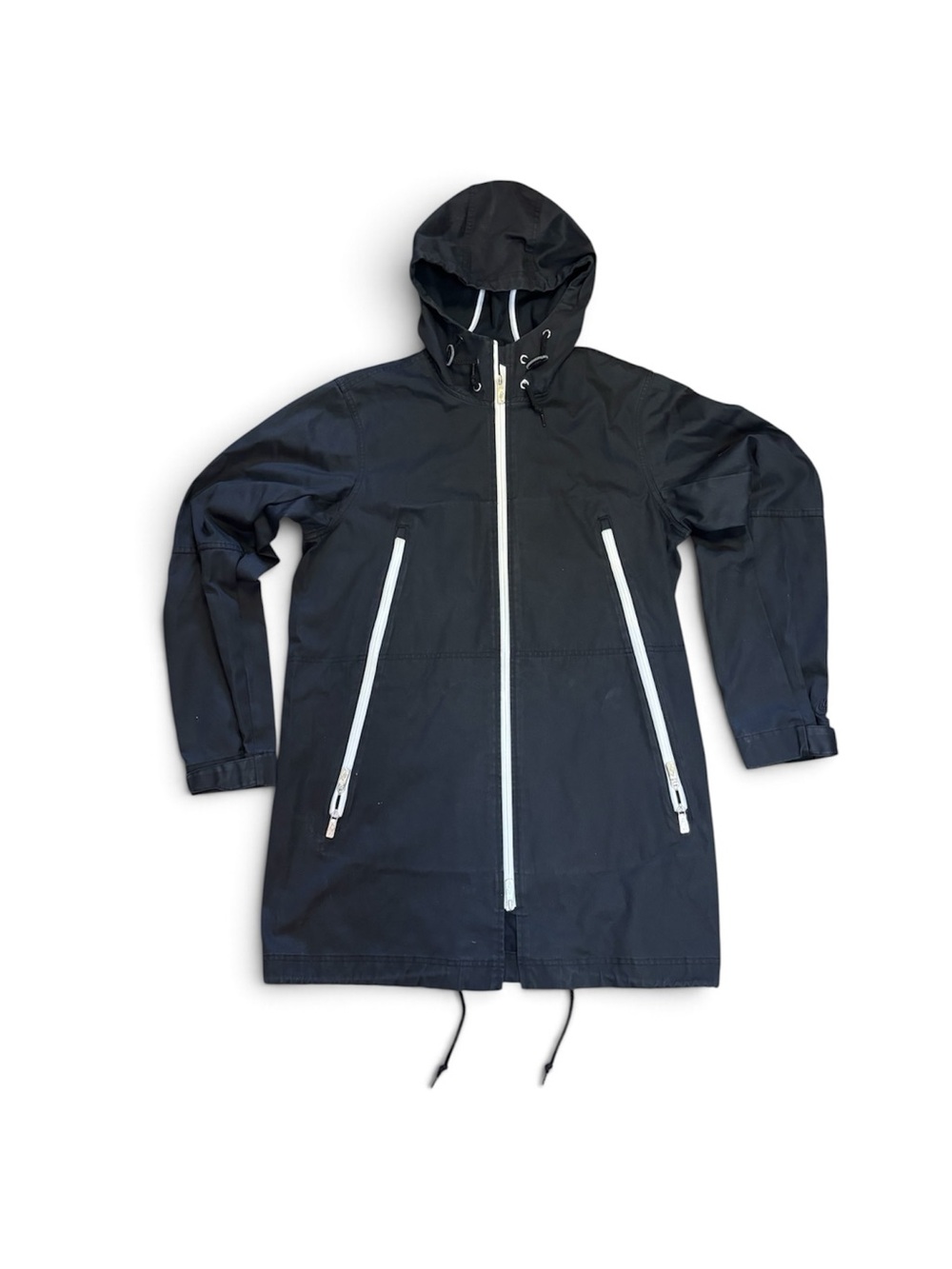 Nike Sportswear Long Lightweight Parka Jacket Mens Medium Black White Hooded Cot